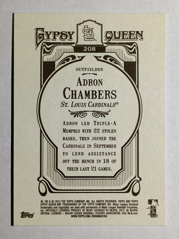 2012 Topps Gypsy Queen #208 Adron Chambers RC