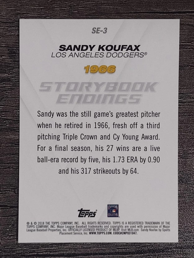 2018 Topps Update Storybook Endings #SE3 Sandy Koufax (NM)