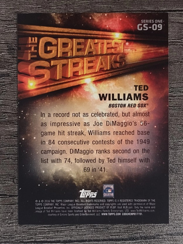 2016 Topps The Greatest Streaks #GS09 Ted Williams