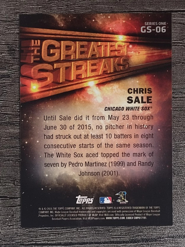 2016 Topps The Greatest Streaks #GS06 Chris Sale