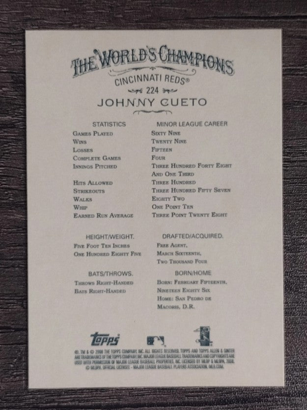 2008 Topps Allen and Ginter #224 Johnny Cueto RC