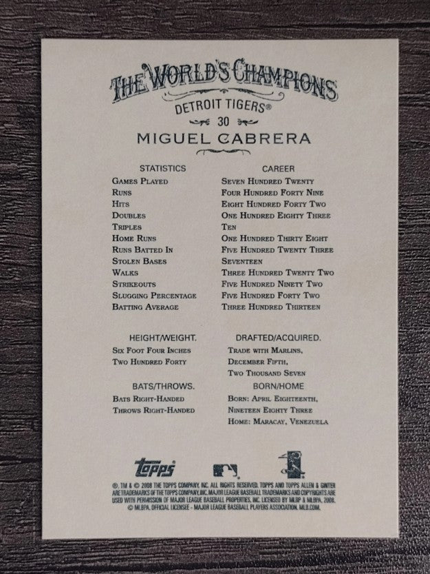 2008 Topps Allen and Ginter #30 Miguel Cabrera