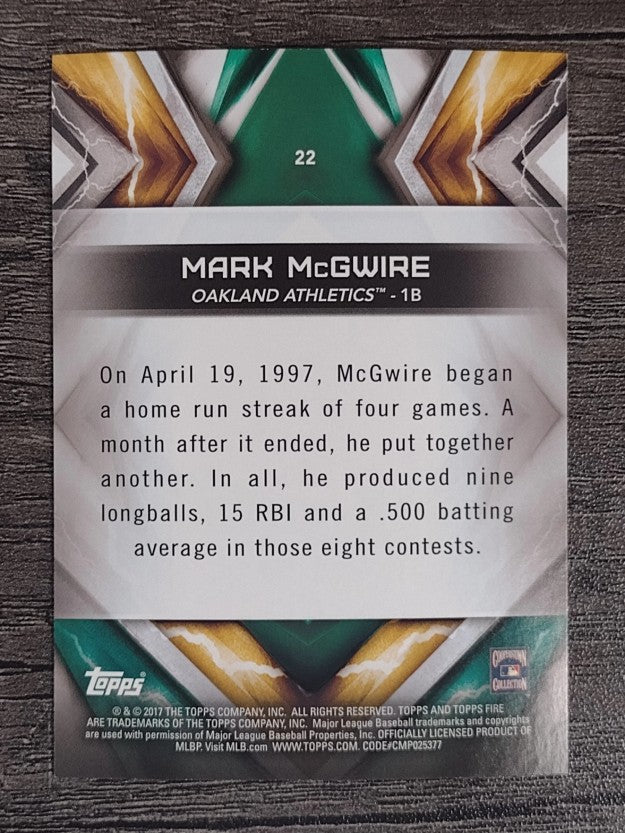 2017 Topps Fire #22 Mark McGwire