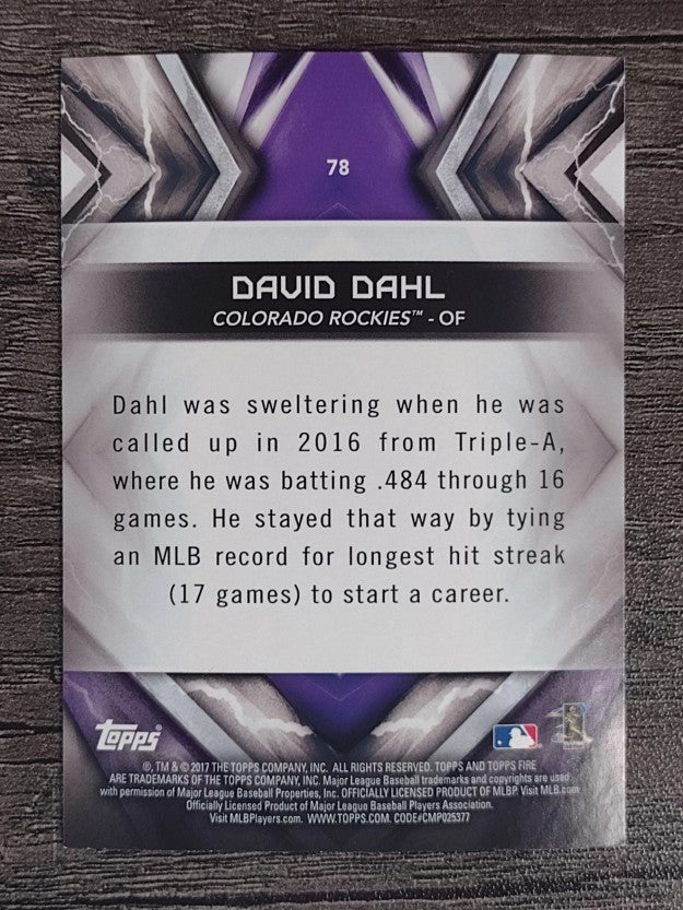 2017 Topps Fire #78 David Dahl RC