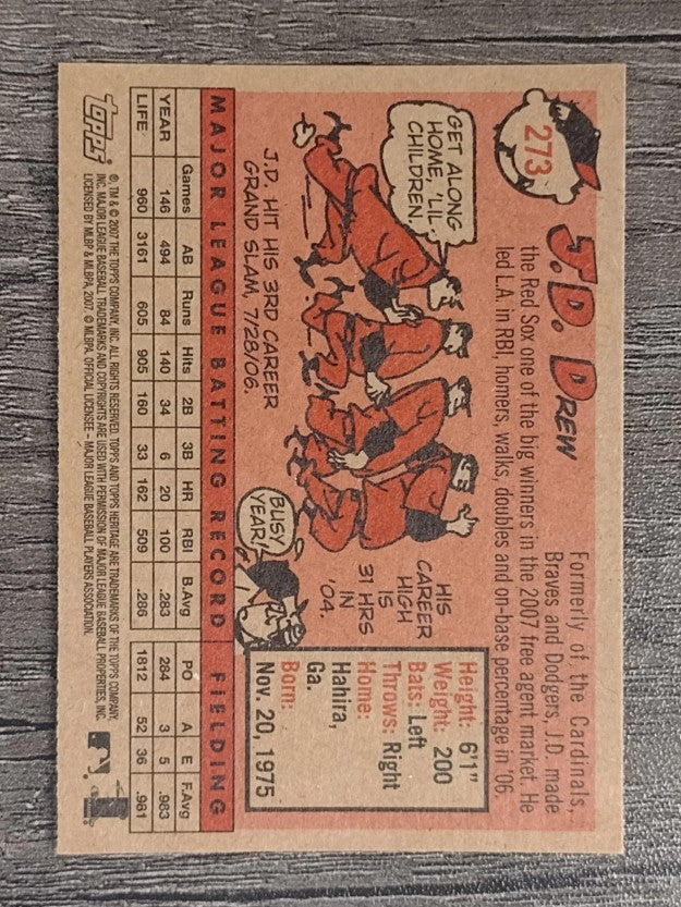 2007 Topps Heritage #273 J.D. Drew