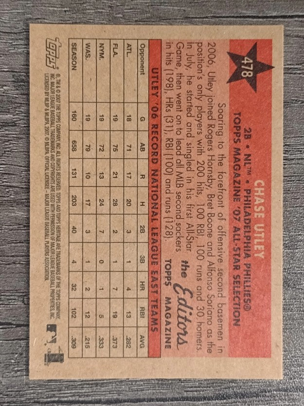 2007 Topps Heritage #478 Chase Utley AS