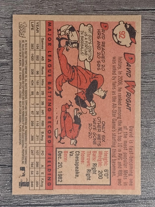 2007 Topps Heritage #92a David Wright