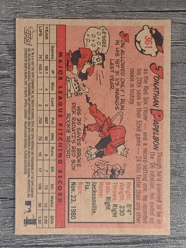 2007 Topps Heritage #361 Jonathan Papelbon
