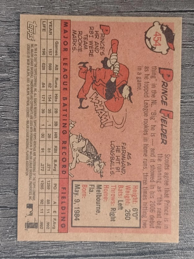 2007 Topps Heritage #454 Prince Fielder