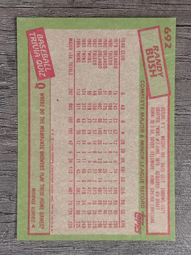 1985 Topps #692 Randy Bush