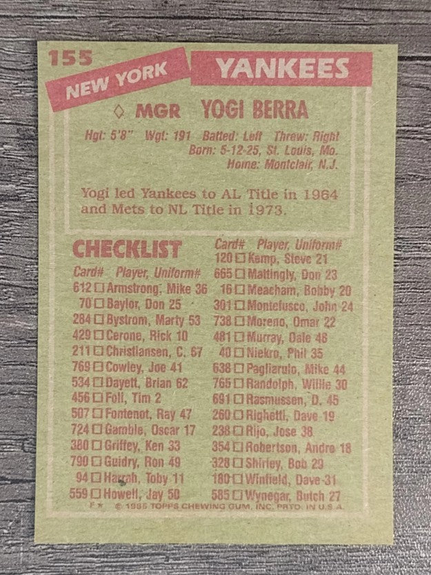 1985 Topps #155 Yogi Berra MG