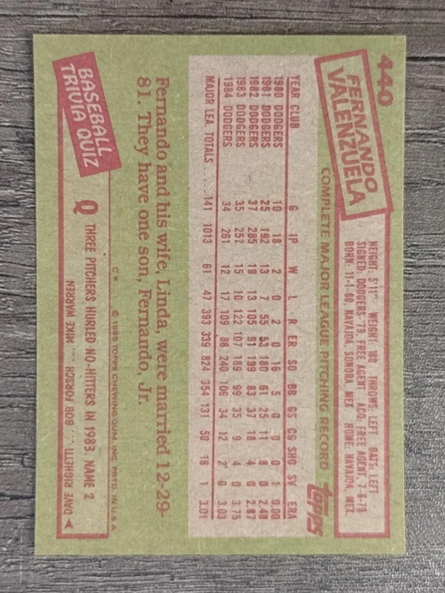1985 Topps #440 Fernando Valenzuela