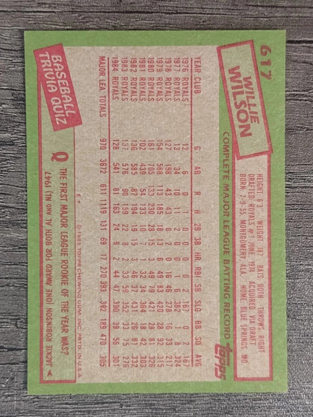 1985 Topps #617 Willie Wilson