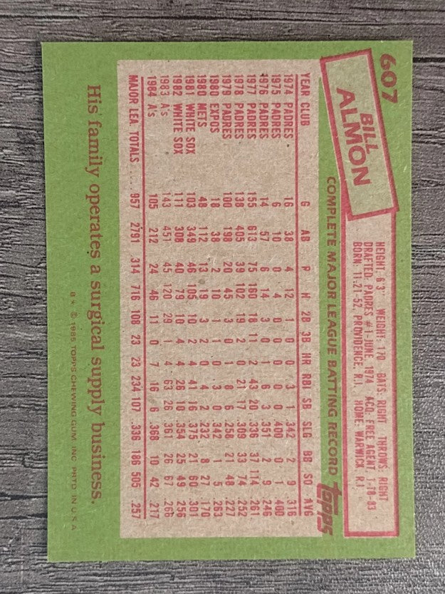 1985 Topps #607 Bill Almon