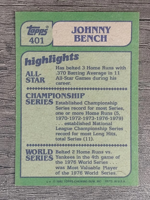 1982 Topps #401 Johnny Bench IA