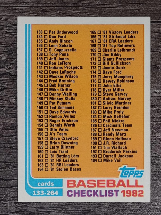 1982 Topps #226 Checklist 133-264