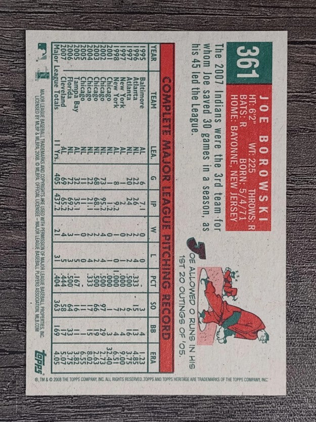 2008 Topps Heritage #361 Joe Borowski