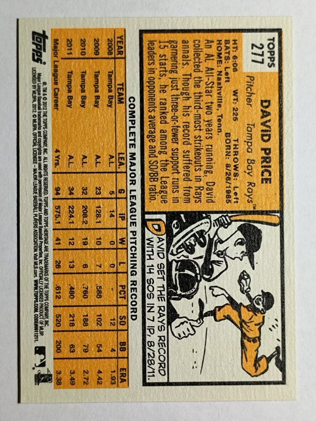 2012 Topps Heritage Target Red Border #277 David Price