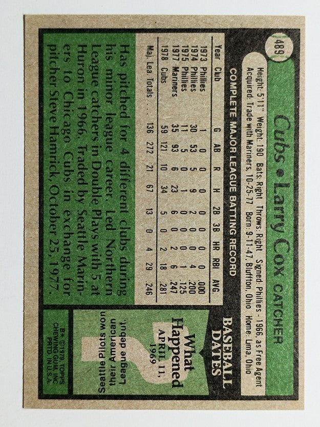 1979 Topps #489 Larry Cox (EXMT)