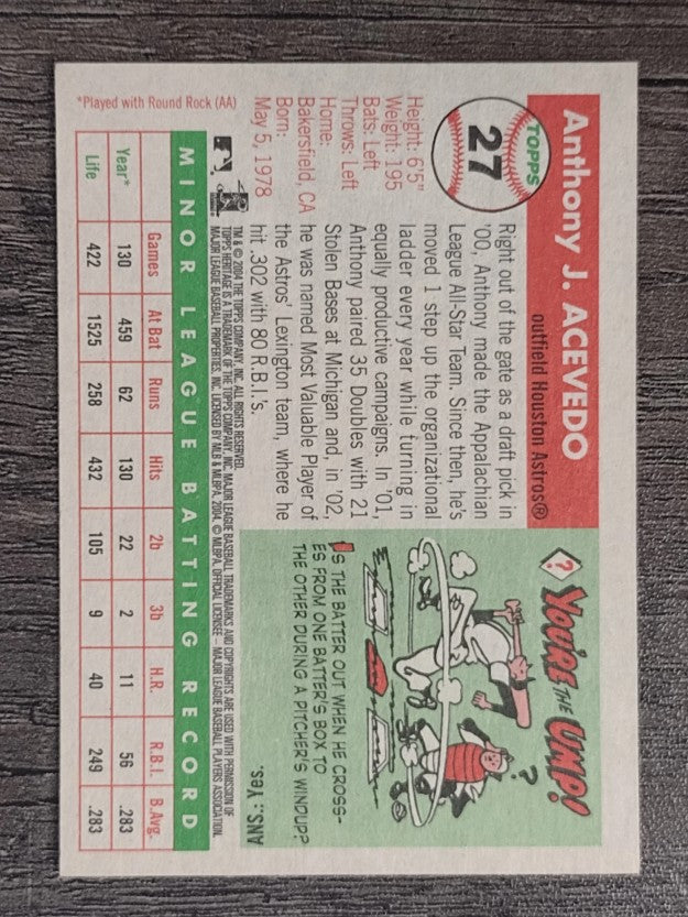 2004 Topps Heritage #27 Anthony Acevedo RC