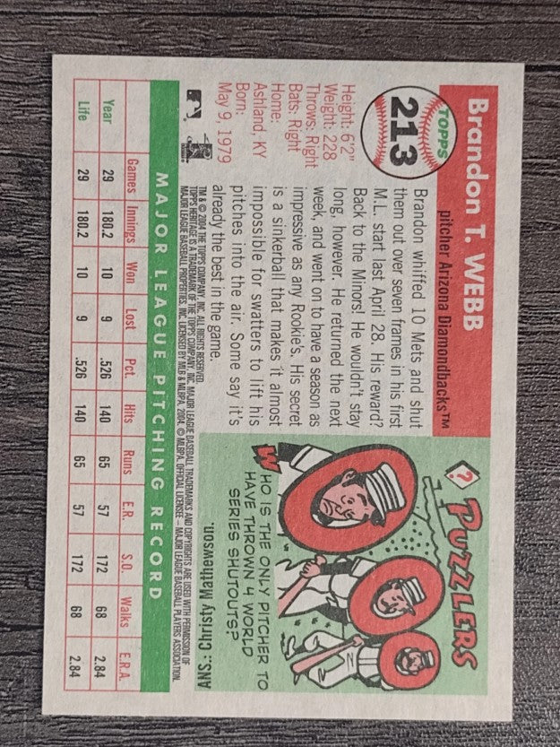 2004 Topps Heritage #213A Brandon Webb Glove Chest