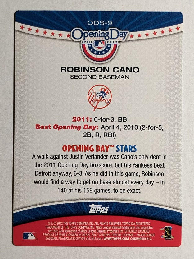 2012 Topps Opening Day Stars #ODS9 Robinson Cano