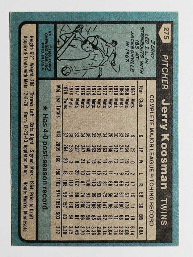 1980 Topps #275 Jerry Koosman (EX)
