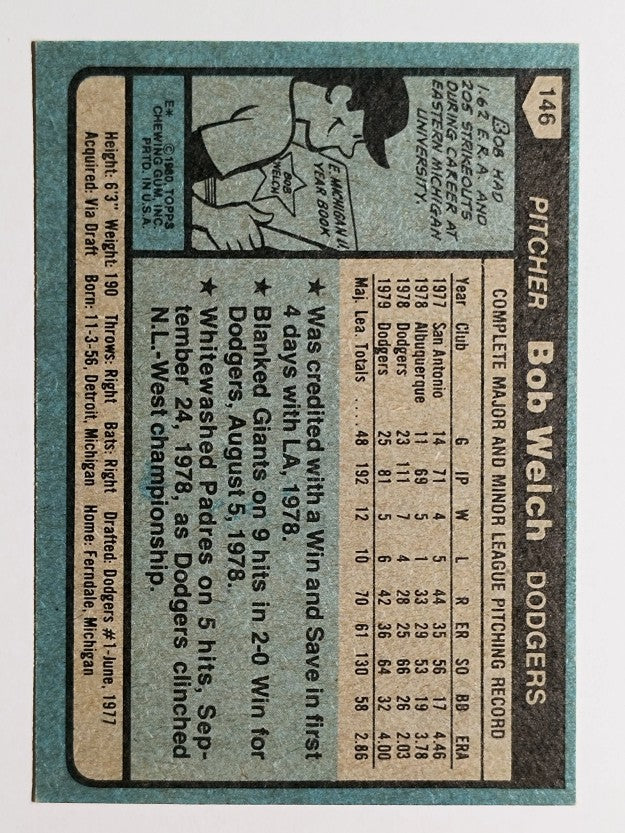 1980 Topps #146 Bob Welch (EXMT)
