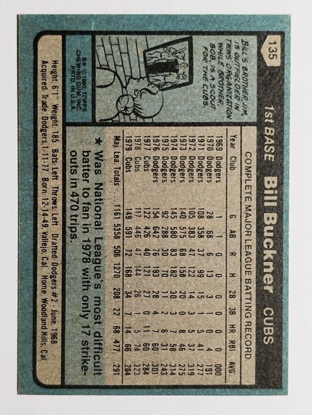 1980 Topps #135 Bill Buckner (VGEX)