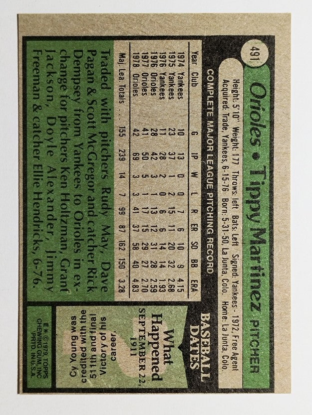 1979 Topps #491 Tippy Martinez (VGEX)