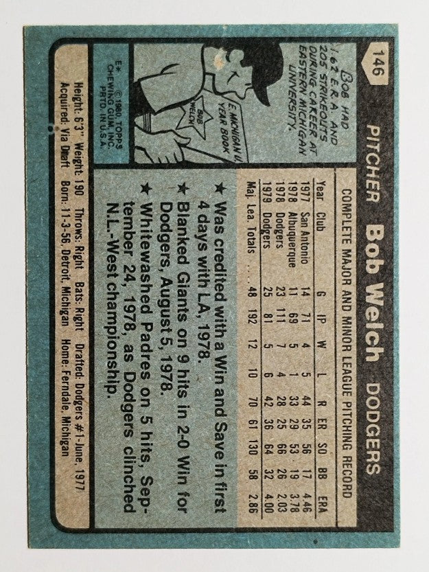 1980 Topps #146 Bob Welch (EX)