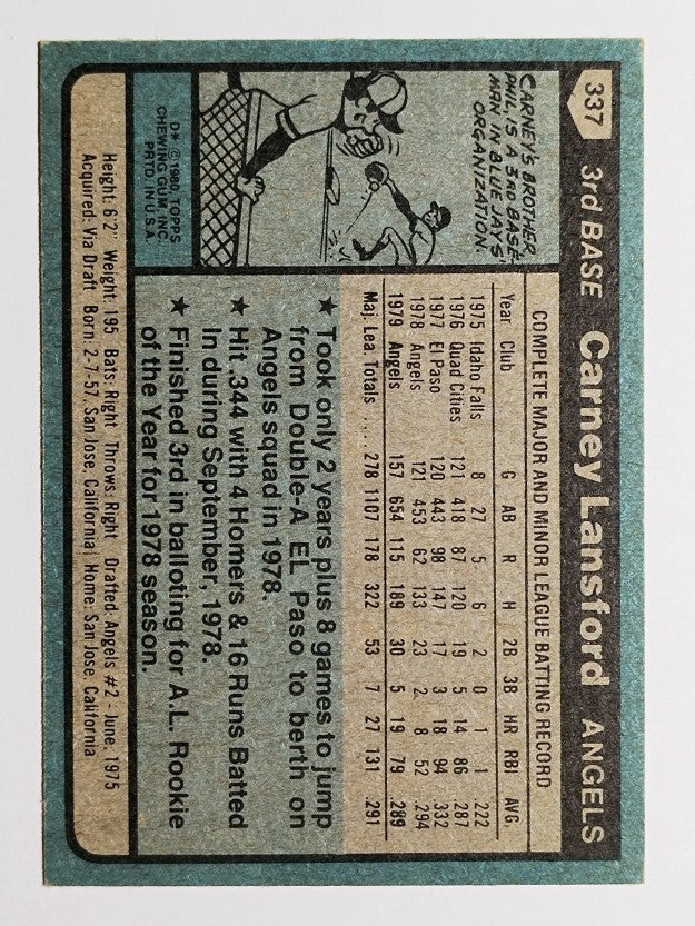 1980 Topps #337 Carney Lansford (EX)