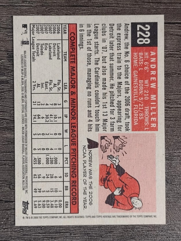 2008 Topps Heritage Black Back #228 Andrew Miller