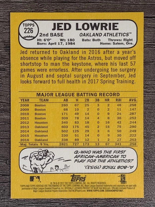 2017 Topps Heritage #226 Jed Lowrie