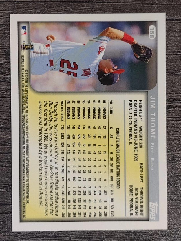 1999 Topps Opening Day #158 Jim Thome