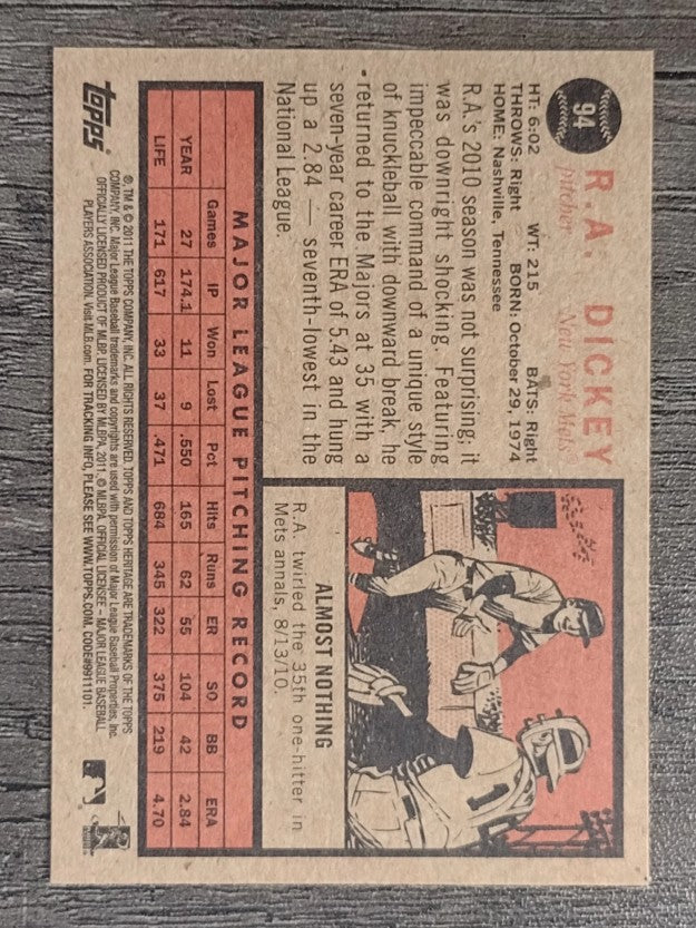 2011 Topps Heritage #94 R.A. Dickey