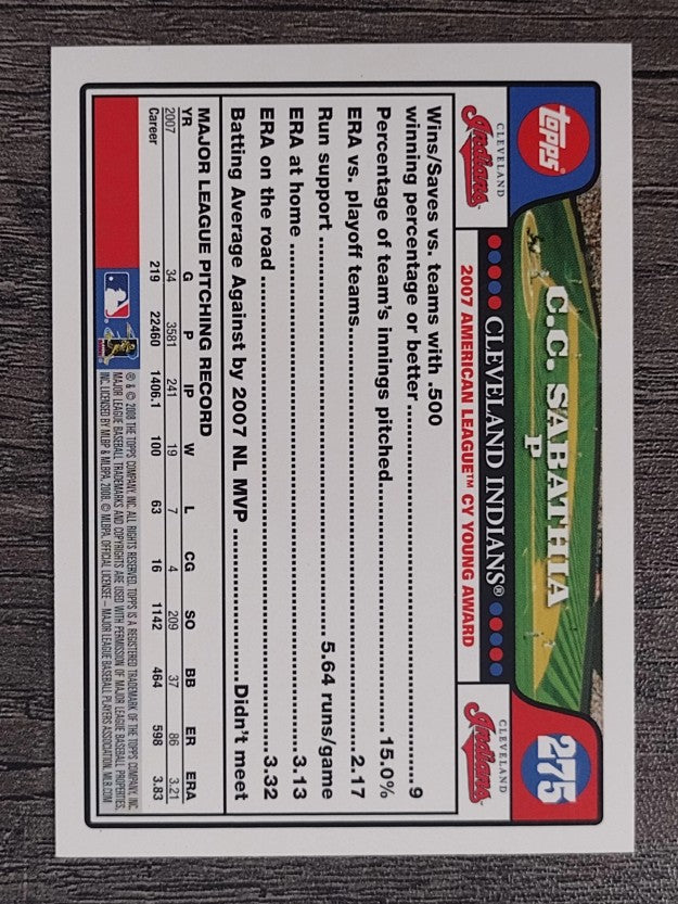 2008 Topps #275 C.C. Sabathia