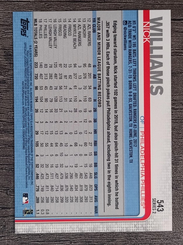 2019 Topps #543 Nick Williams