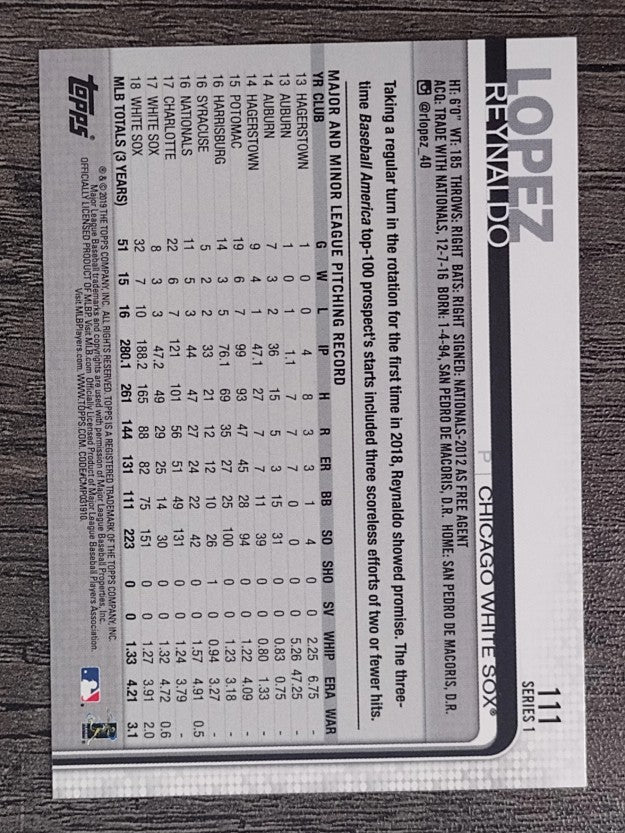 2019 Topps #111 Reynaldo Lopez