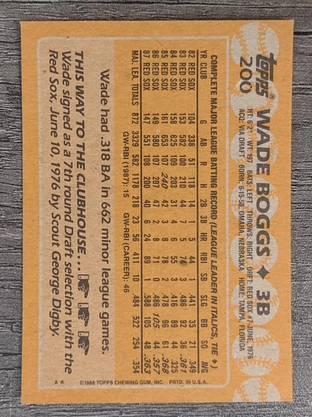1988 Topps #200 Wade Boggs