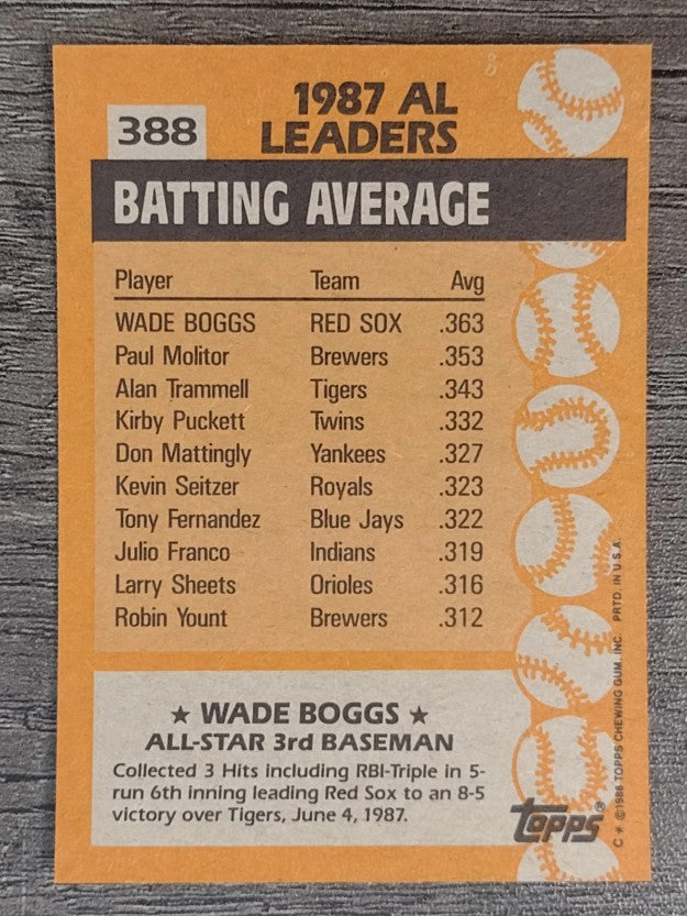 1988 Topps #388 Wade Boggs AS