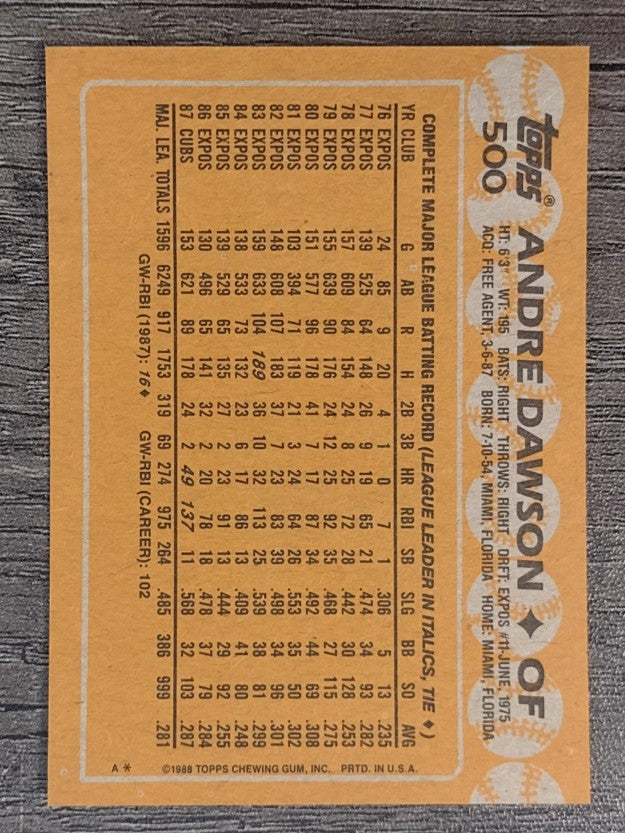 1988 Topps #500 Andre Dawson