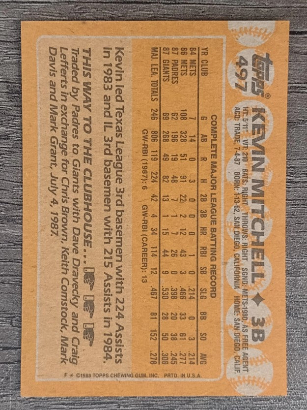 1988 Topps #497 Kevin Mitchell