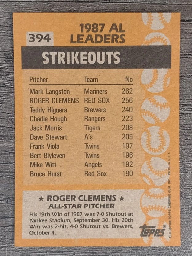1988 Topps #394 Roger Clemens AS
