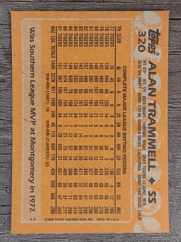 1988 Topps #320 Alan Trammell