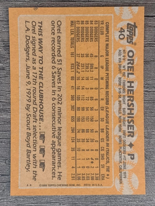 1988 Topps #40 Orel Hershiser