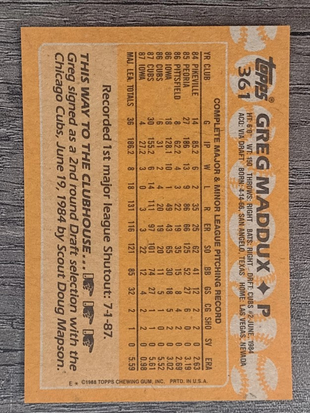 1988 Topps #361 Greg Maddux