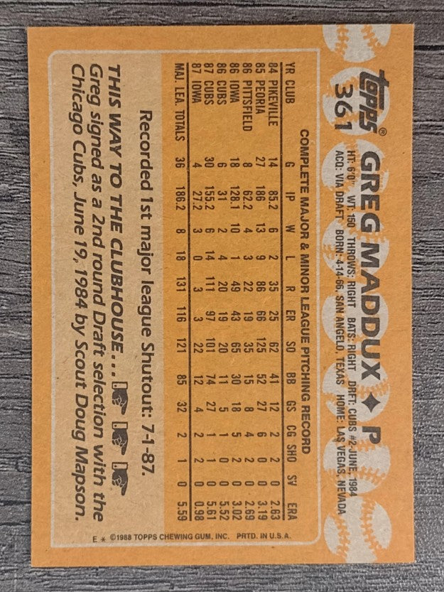 1988 Topps #361 Greg Maddux