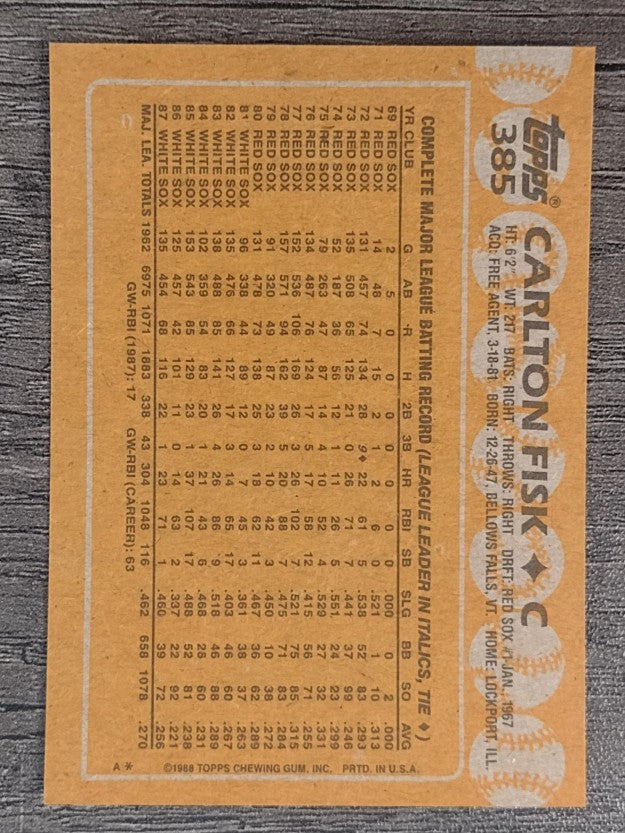 1988 Topps #385 Carlton Fisk