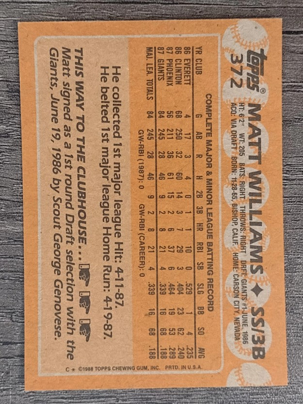 1988 Topps #372 Matt Williams RC